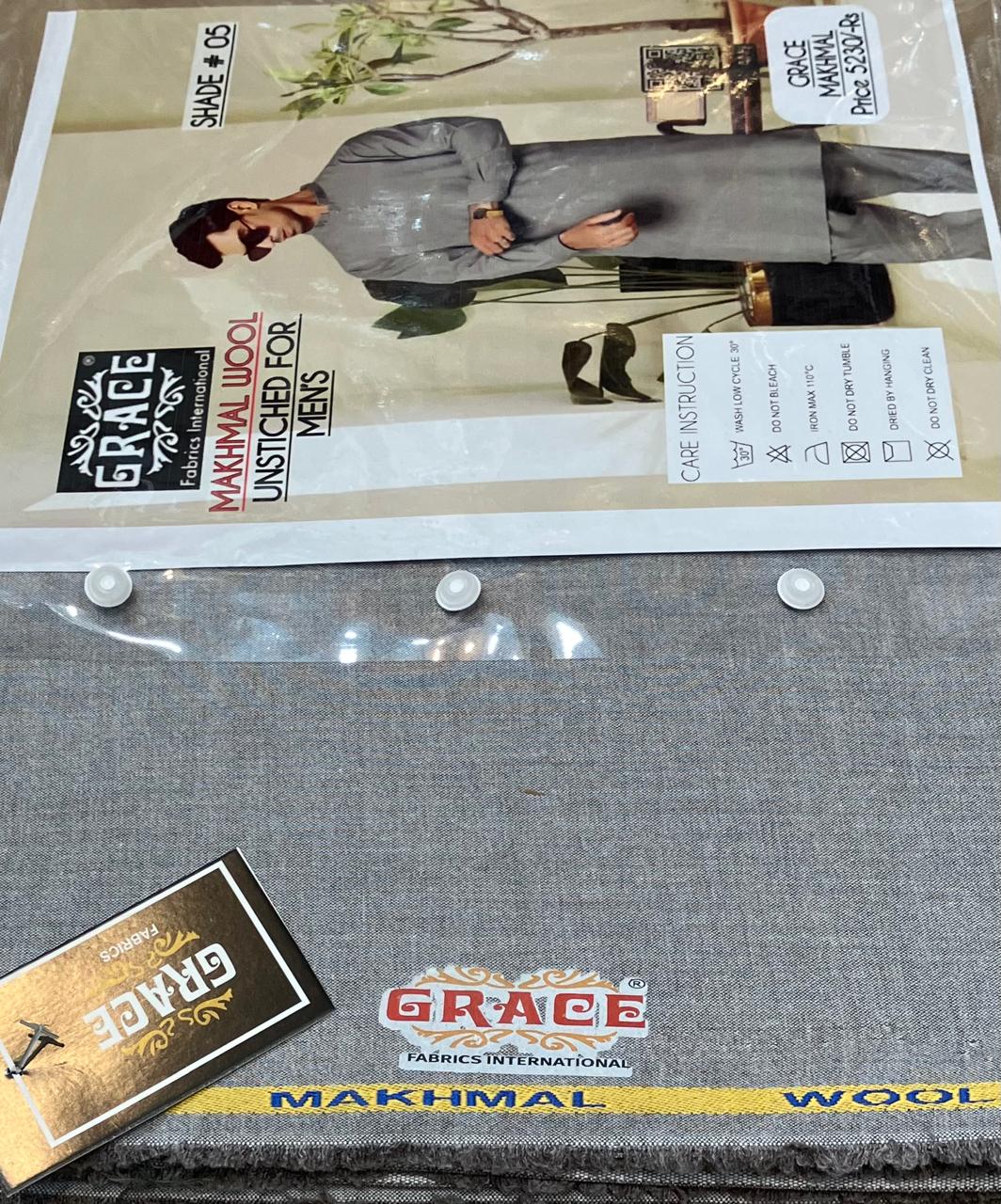 Grace Fabrics International Makhmal Wool – Unstitched for Men in Winter (Grey Color)
